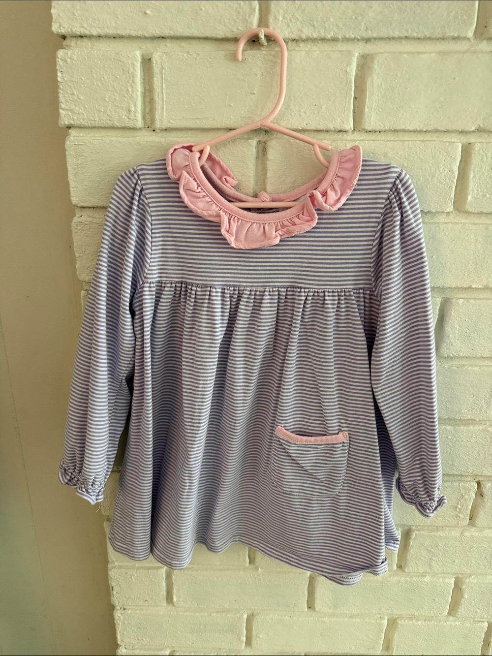 Girls' Lavender & Pink Striped Long-Sleeve Ruffle Collar Top